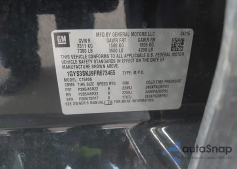 2015 Cadillac Escalade Esv Luxury from USA, damaged, VIN 1GYS3SKJ9FR673465